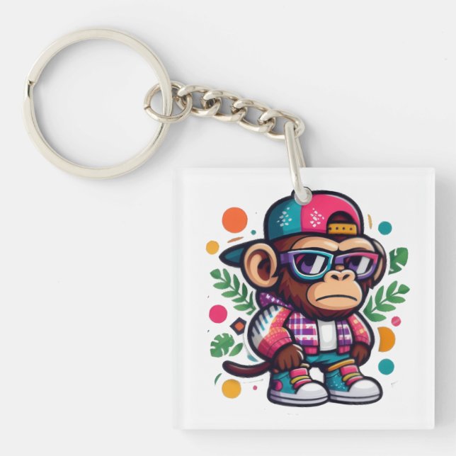 cool monkey- cute but cool- for monkey lovers keychain (Front)
