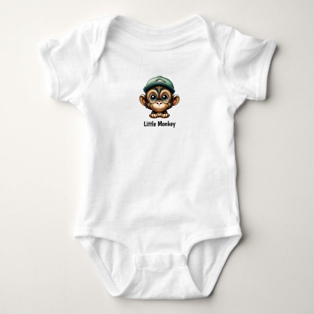 Cool Monkey with Green Hat Funky Primate Baby Bodysuit (Front)