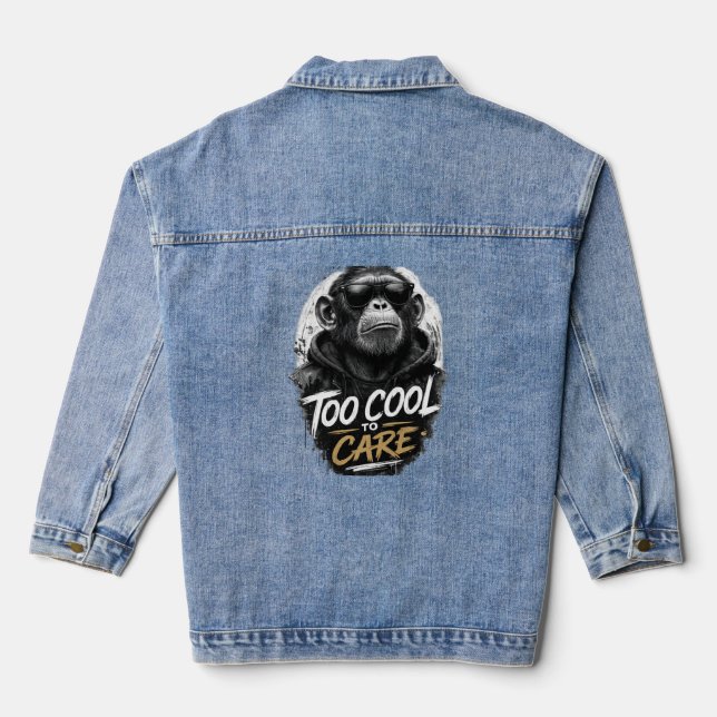 Cool Monkey with Sunglasses T-Shirt | Too Cool To  Denim Jacket (Back)