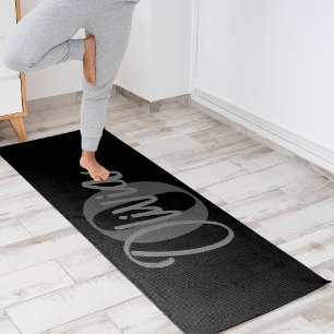 Cool Monochrome Black Grey Modern Script Monogram  Yoga Mat