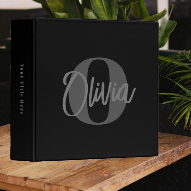 Cool Monochrome Black Grey Trendy Script Monogram Binder (Creator Uploaded)