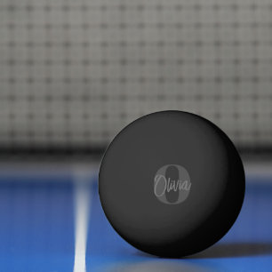 Cool Monochrome Black Modern Script Monogram Beer Ping Pong Ball