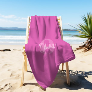 Cool Monochrome Pink Trendy Script Monogram  Beach Towel