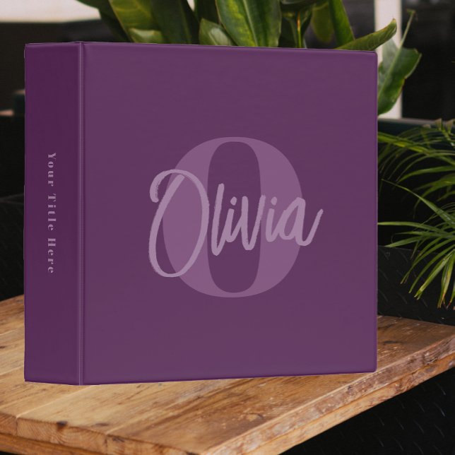 Cool Monochrome Purple Trendy Script Monogram Binder (Creator Uploaded)