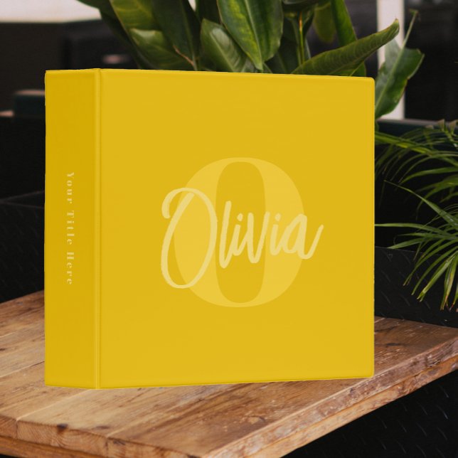 Cool Monochrome Yellow Trendy Script Monogram Binder (Creator Uploaded)