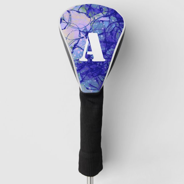 Cool Monogram Blue Abstract Art Golf Head Cover (Front)
