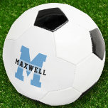 Cool Monogram Custom Name Classic Light Blue Soccer Ball<br><div class="desc">Cool modern custom name soccer ball with your monogram bold sporty typography. Personalize with the name of your future soccer star!</div>