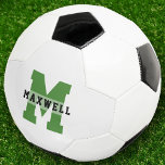 Cool Monogram Custom Name Classic Sports Green Soccer Ball<br><div class="desc">Cool modern custom name soccer ball with your monogram bold sporty typography. Personalize with the name of your future soccer star!</div>