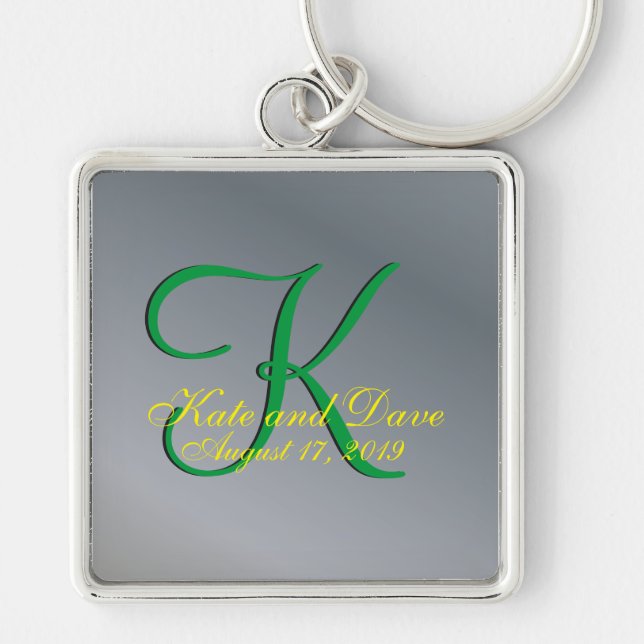 Cool Monogram Faux Pewter Fun Fab keychain (Front)