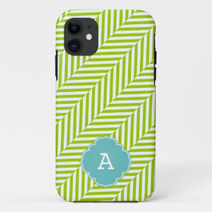 COOL monogram herringbone pattern lime turquoise iPhone 11 Case