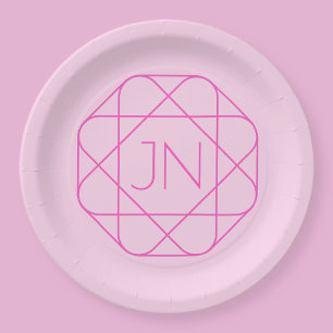 Cool Monogram, Hip Logo Style Pink & Magenta Paper Plate