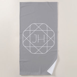 Cool Monogram, Hip Logo Style Vibe   Grey & White Beach Towel