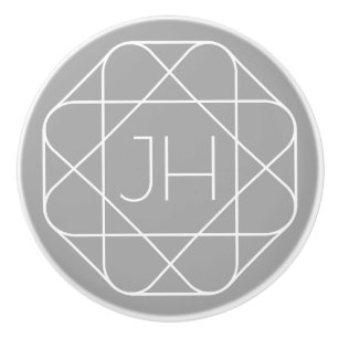 Cool Monogram, Hip Logo Style Vibe Grey & White Ceramic Knob