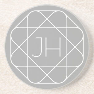 Cool Monogram, Hip Logo Style Vibe   Grey & White Coaster