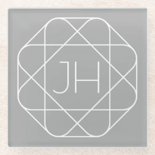 Cool Monogram, Hip Logo Style Vibe   Grey & White Glass Coaster