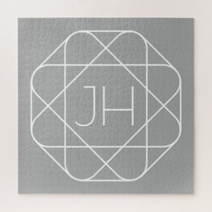 Cool Monogram, Hip Logo Style Vibe   Grey & White Jigsaw Puzzle