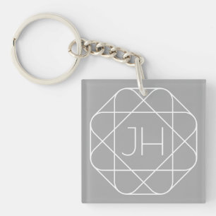 Cool Monogram, Hip Logo Style Vibe   Grey & White Keychain