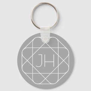 Cool Monogram, Hip Logo Style Vibe   Grey & White Keychain