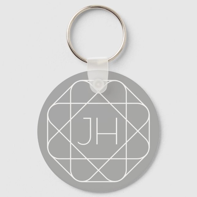 Cool Monogram, Hip Logo Style Vibe | Grey & White Keychain (Front)