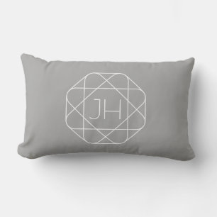 Cool Monogram, Hip Logo Style Vibe   Grey & White Lumbar Pillow