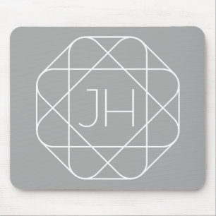 Cool Monogram, Hip Logo Style Vibe   Grey & White Mouse Pad