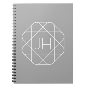 Cool Monogram, Hip Logo Style Vibe   Grey & White Notebook