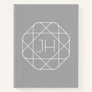 Cool Monogram, Hip Logo Style Vibe   Grey & White Notebook