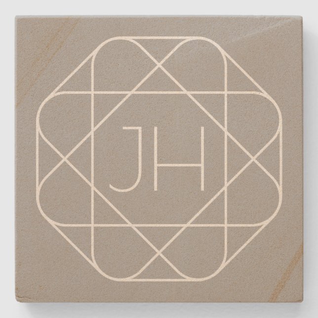 Cool Monogram, Hip Logo Style Vibe | Grey & White Stone Coaster (Front)