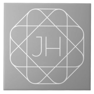 Cool Monogram, Hip Logo Style Vibe Grey & White Tile