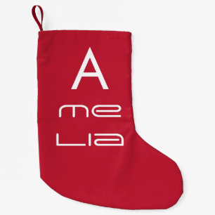 Cool Monogram Name Typography Red Christmas Small Christmas Stocking
