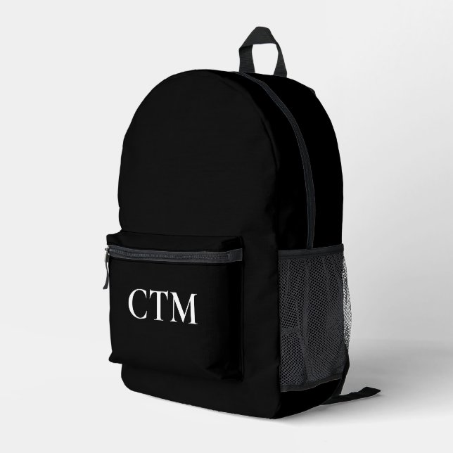 Cool Monogram on Black Printed Backpack (Back Corner Right)