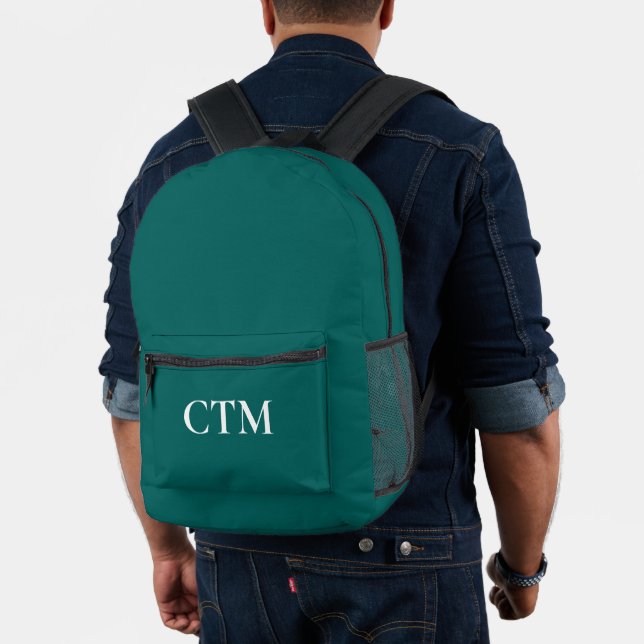 Cool Monogram on Teal Printed Backpack (Insitu (Model))