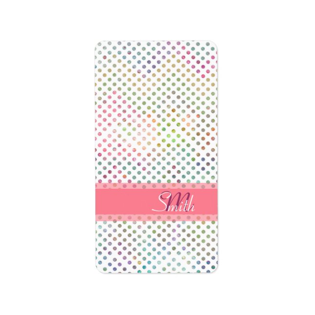 Cool monogram watercolours polka dots pattern label (Front)