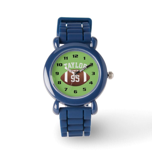 Cool Monogram with Name and Number Football kids Watch (Front)