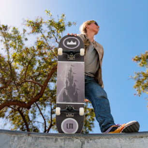 Cool Monogrammed Castle and Crown Skateboard