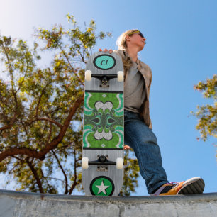 Cool Monogrammed Geometric Silver Skateboard
