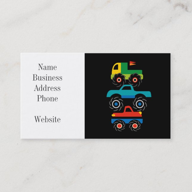 Cool Monster Trucks Blue Red Green Gifts for Boys Business Card (Front)