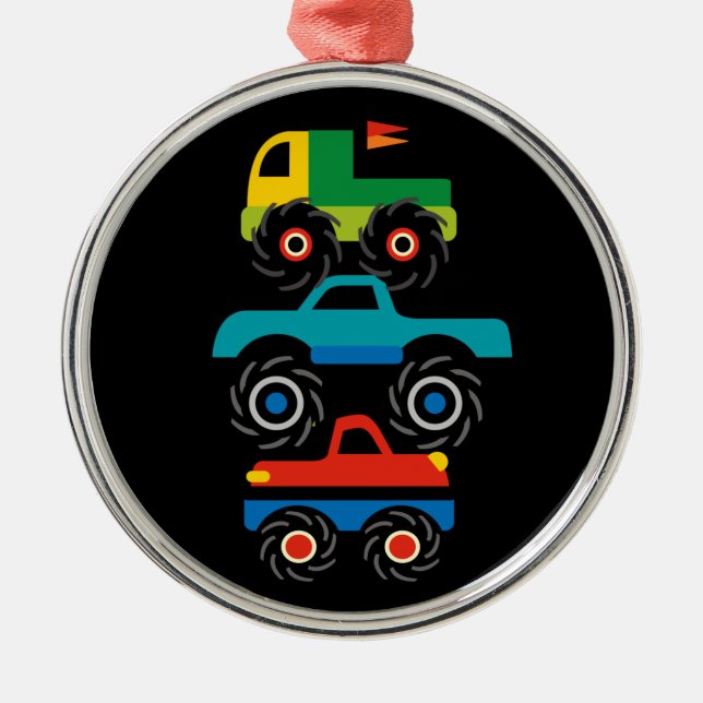Cool Monster Trucks Blue Red Green Gifts for Boys Metal Ornament (Front)