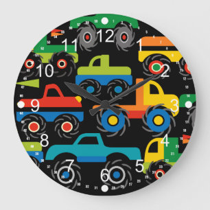 Cool Monsters Trucks Transportation Gifts for Boys Large Clock