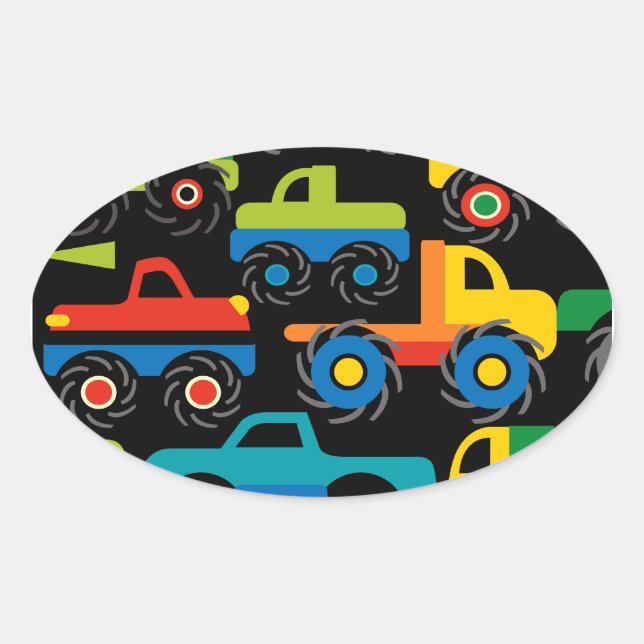 Cool Monsters Trucks Transportation Gifts for Boys Oval Sticker (Front)