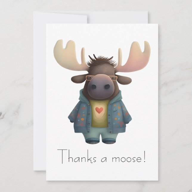 Cool Moose in Fancy Jacket and Glasses  Thank You Card (Front)