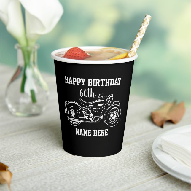 Cool Motorcycle 60th Birthday Name Age Men's Paper Cups (Insitu)