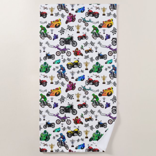 Cool Motorcycle Illustrations Pattern\ Beach Towel (Front)