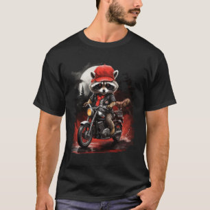 Cool Motorcycle Raccoon Riding Biker Art T-Shirt