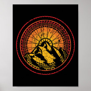 Cool Mountain Biking Tire Spokes Sunset Tread Bike Poster