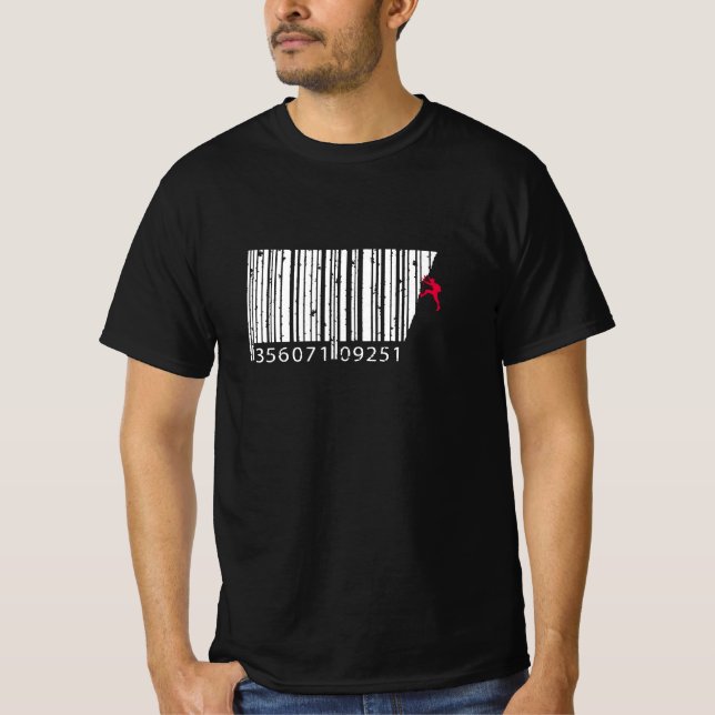 Cool Mountain Climber Man Barcode T-Shirt (Front)