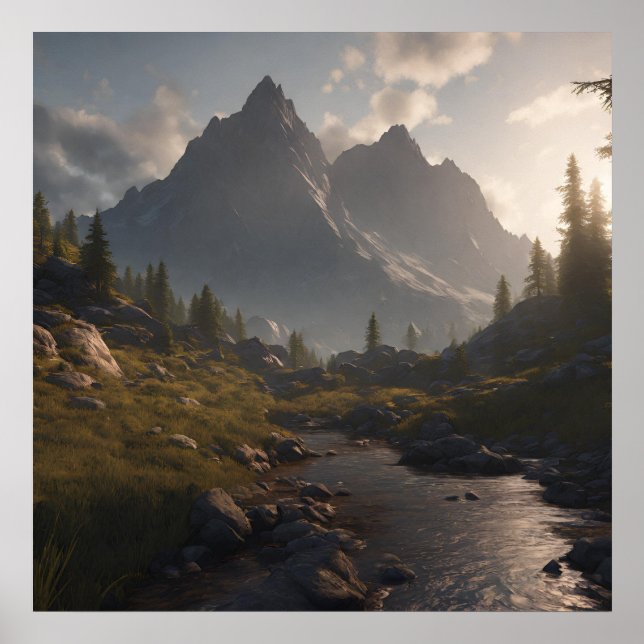 Cool Mountain Landscape AI Art Poster (Front)
