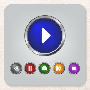 Cool MP3 Player Button Set Square Paper Coaster