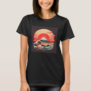 Cool Mt Fuji Big Waves Illustration Sea Sunset Wom T-Shirt