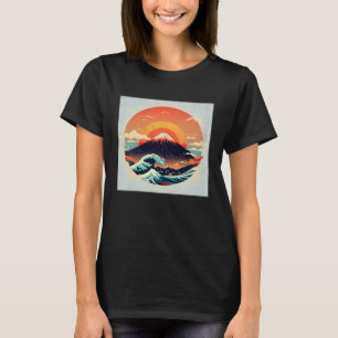 Cool Mt Fuji Big Waves Illustration Sea Sunset Wom T-Shirt
